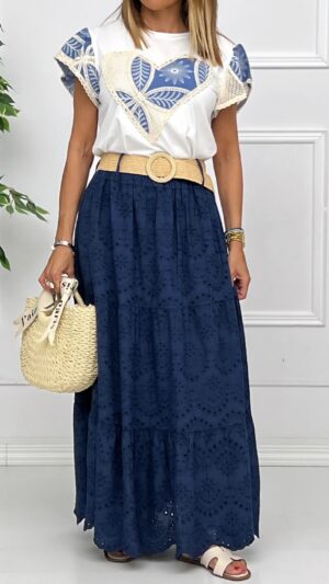 Falda Troquelada Maria - Azul Marino
