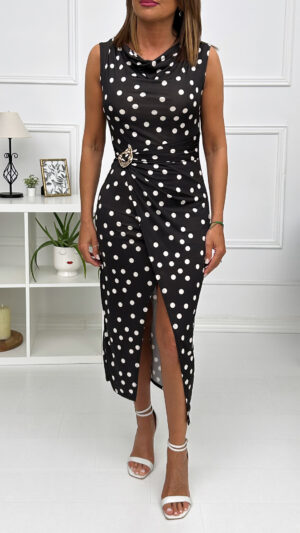 Vestido Topos Drapeado